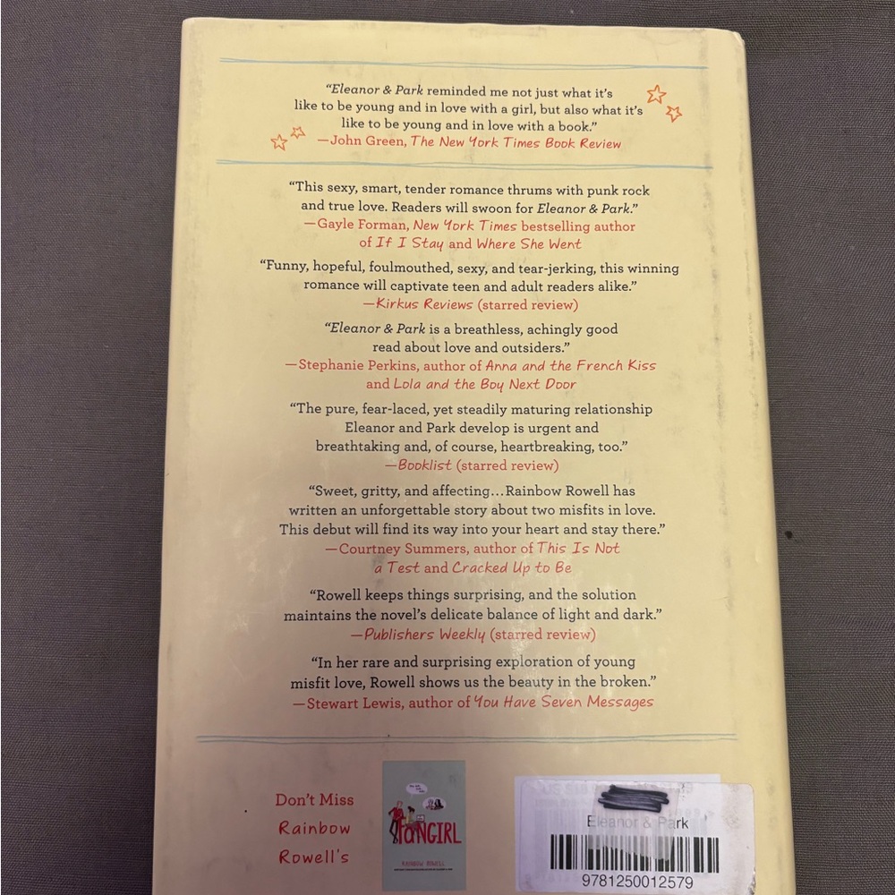Eleanor and Park hardcover book - Picture 2 of 3